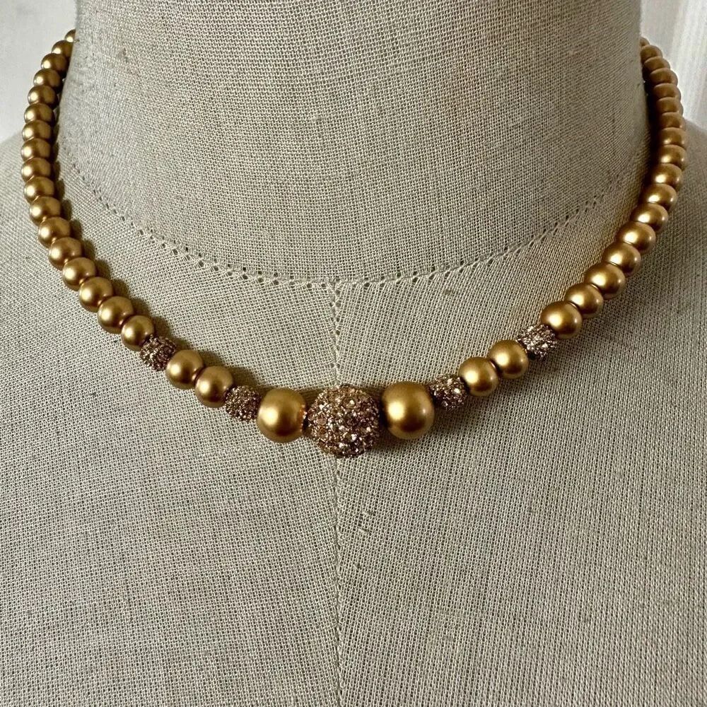 Carolee Gold-Tone Faux Pearl Necklace w/ Pave Crystal “Fireball” Accents